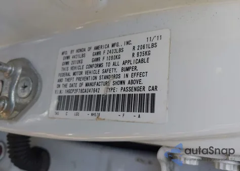 2012 Honda Accord 2.4 Ex из США, поврежденный, VIN 1HGCP2F78CA047642